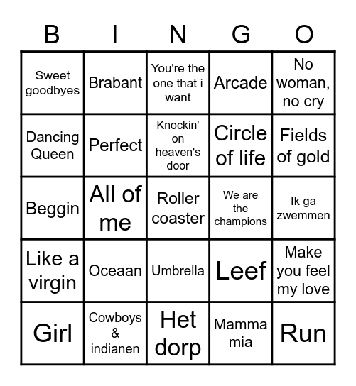 Muziekbingo Kirsten Bingo Card