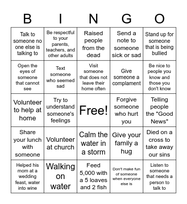 What did/would Jesus do? Bingo Card