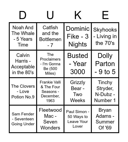 BINGO BEATS Bingo Card