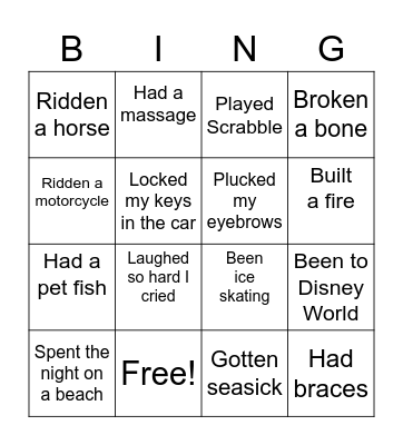NEVER HAVE I EVER Bingo Card