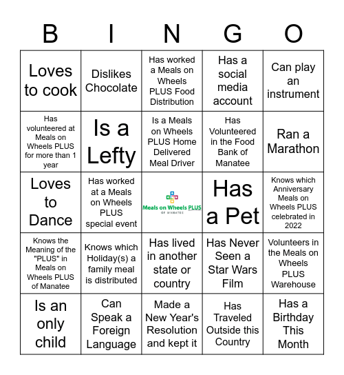 Volunteer  Icebreaker Bingo Card