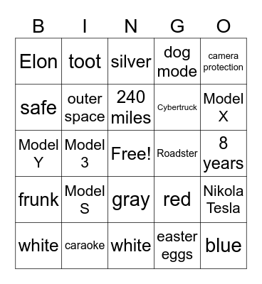 Cal's Tesla Bingo Birthday Game! Bingo Card