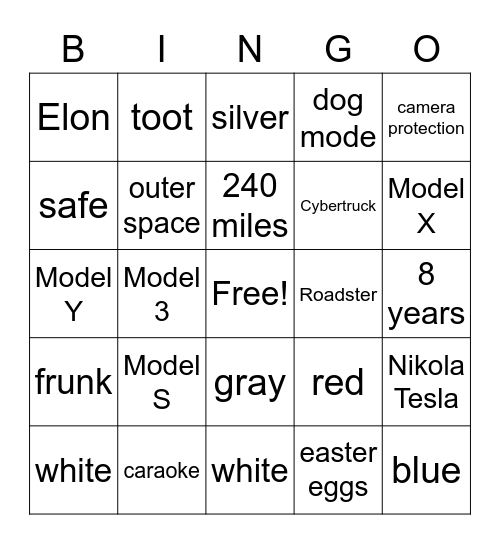 Cal's Tesla Bingo Birthday Game! Bingo Card