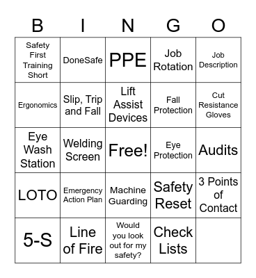 Flex Trades Safety BINGO Card