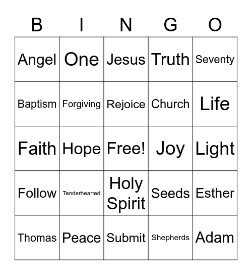 Youth Night Bingo Card