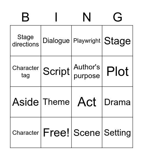 Drama Bingo Card