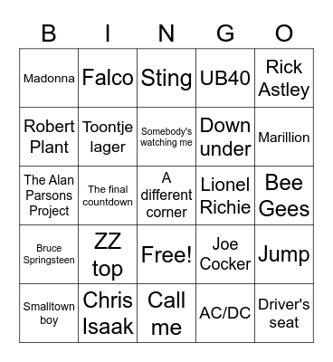 Jaren 80 muziekbingo Card
