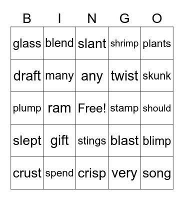 Mrs.Winters' Words Bingo Card