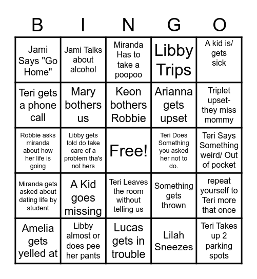 WORK BINGO Card