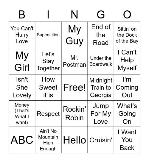 Motown Bingo Card