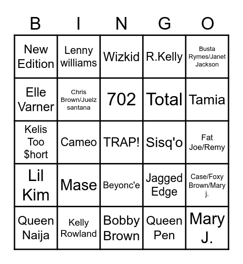 My Jams Bingo Card