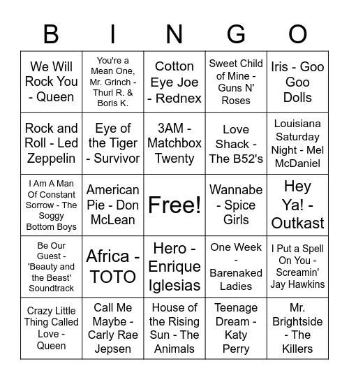 MUSIC BINGO Card