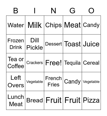 Food & Drink Bingo Card