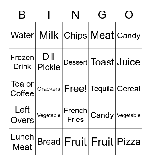 Food & Drink Bingo Card