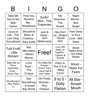 MUSIC BINGO Card
