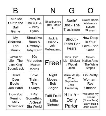 MUSIC BINGO Card