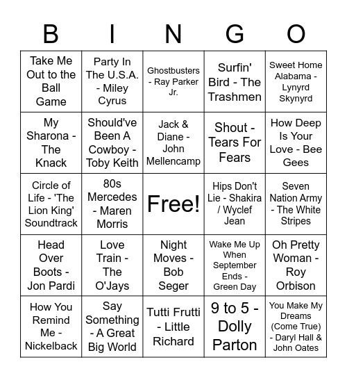 MUSIC BINGO Card