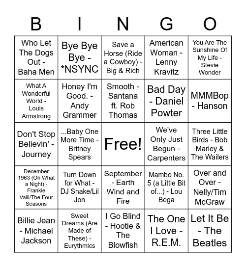 MUSIC BINGO Card
