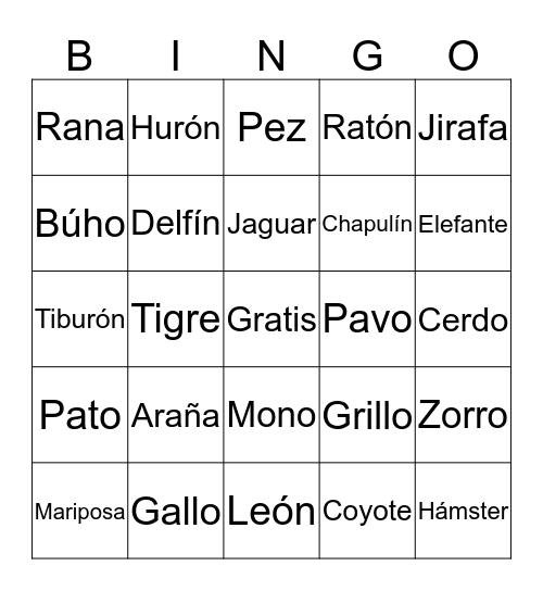 Los Animales Bingo Card