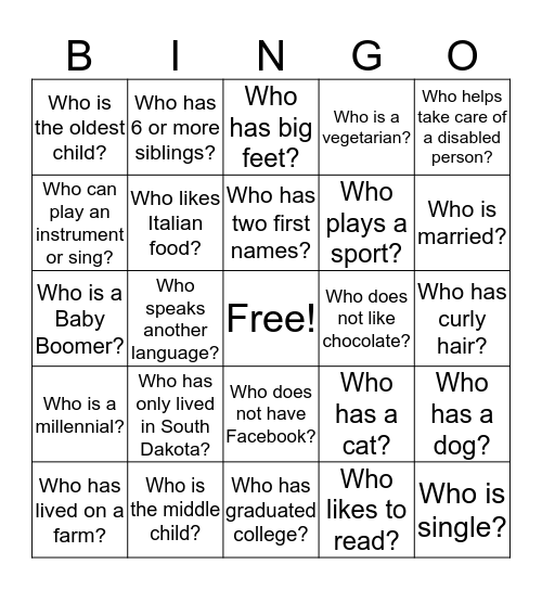 Diversity Bingo Card