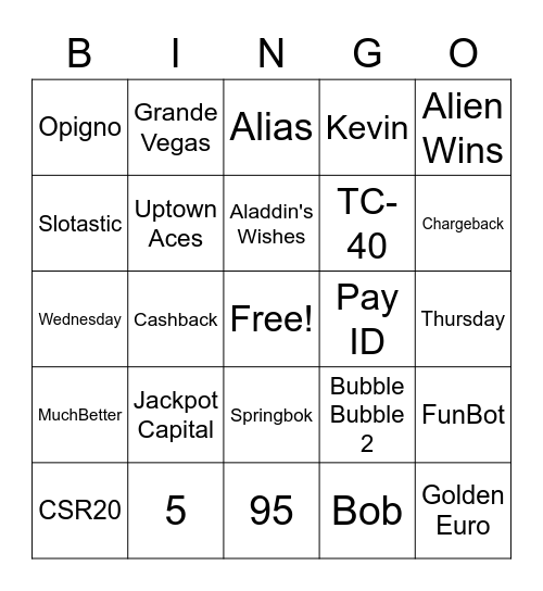 All Things RTG Bingo Card