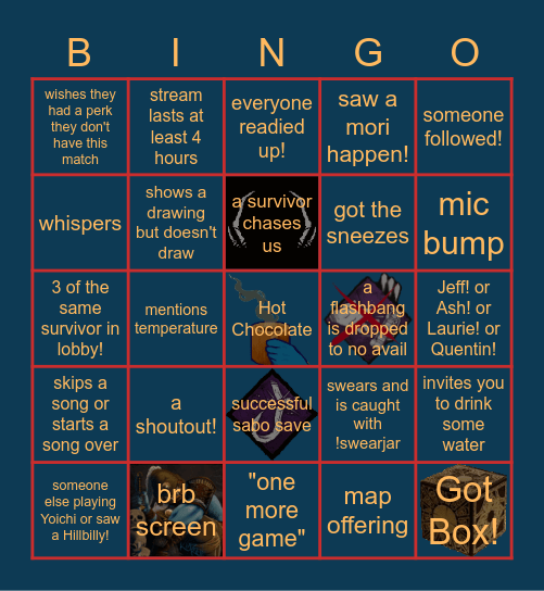 KiazRell DBD Stream V02 Bingo Card