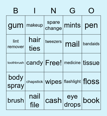 Whats in your purse bingo Card