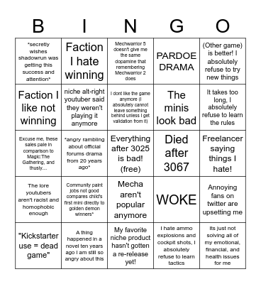 "Battletech is dying" argument bingo Card
