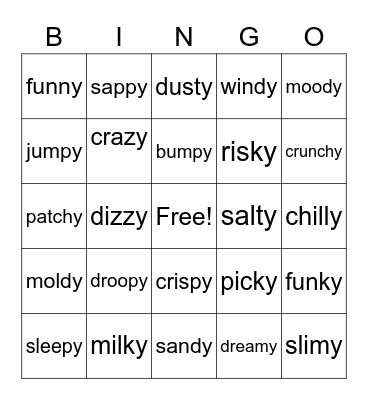 -y Bingo Card