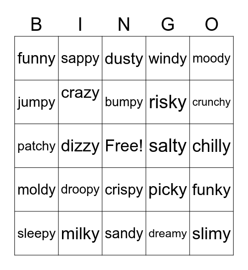 -y Bingo Card