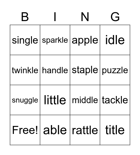 -LE Words Bingo Card