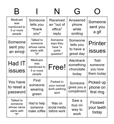 Employee Appreciation Bingo Card