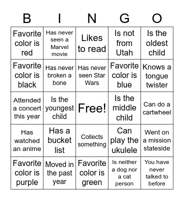 Icebreaker Bingo Card