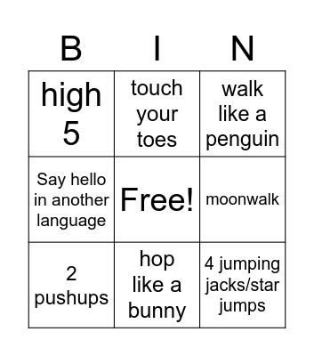 CJP Action Bingo Card