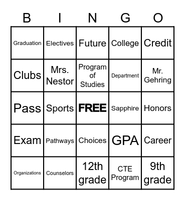 UDAHS 8th Grade Scheduling BINGO Card