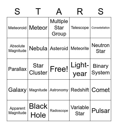 Stars Bingo Card