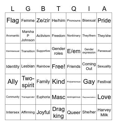 Pride Center Bingo Card
