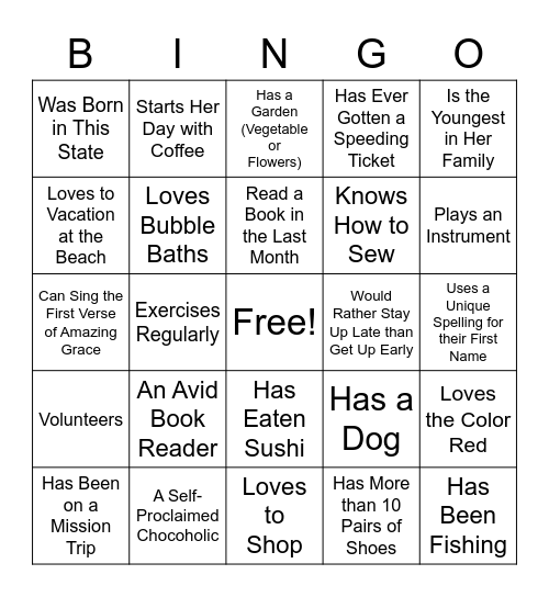 KLM Women's Group Bingo Card