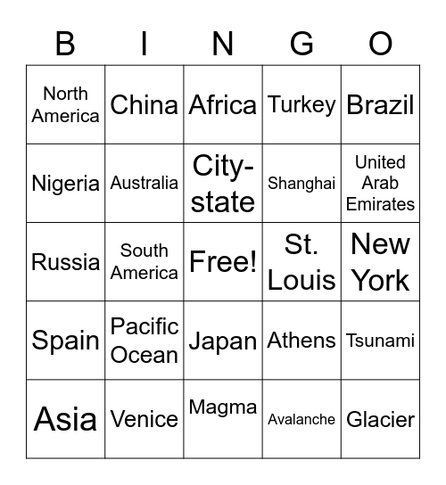 Around the World Bingo Card