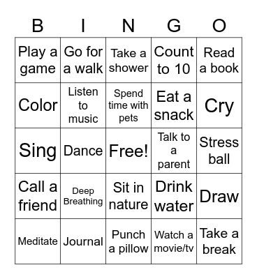 Coping Skills Bingo Card