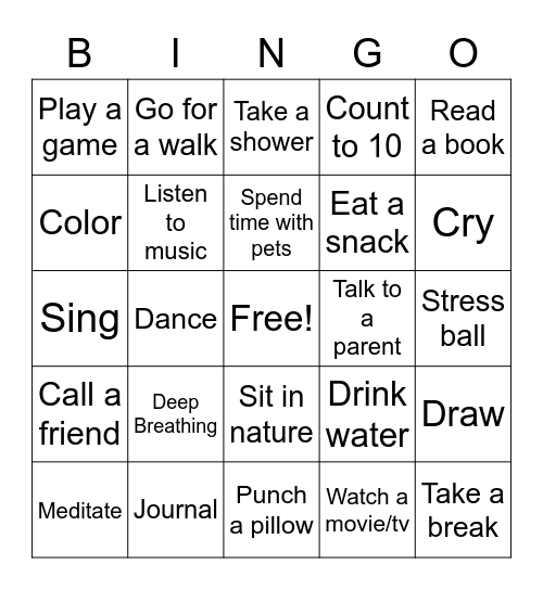 Coping Skills Bingo Card