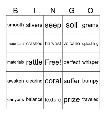 Vocabulary Bingo Card