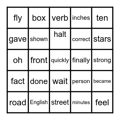 401-425 FRY WORD BINGO Card