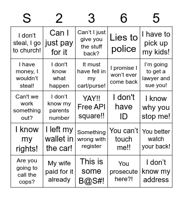 Loss Prevention Bingo Card