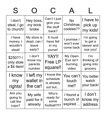 Loss Prevention Bingo Card