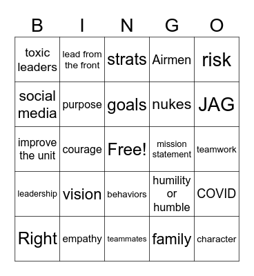 Leadership Buzzword Bingo Card