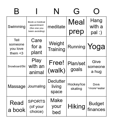 Wellness Bingo Card