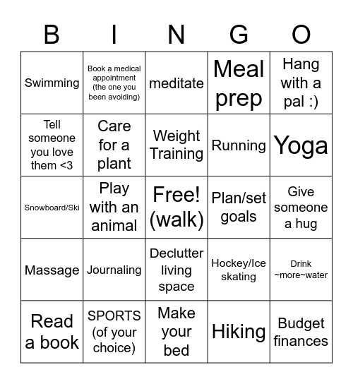 Wellness Bingo Card