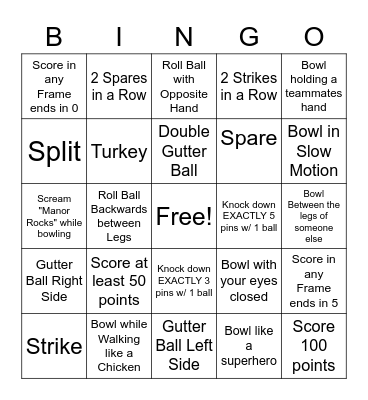 Manor Staff Night Out BINGO Card