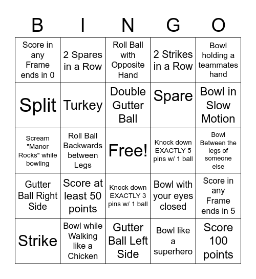 Manor Staff Night Out BINGO Card